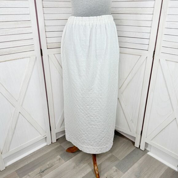 Free People Textured Cotton Side Slit Maxi Skirt White Large Pockets Drawstring - Picture 4 of 13